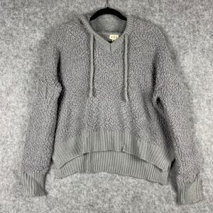 Pol Sweater Womens Medium Gray Popcorn Chenille Hooded Oversized Cropped Boho